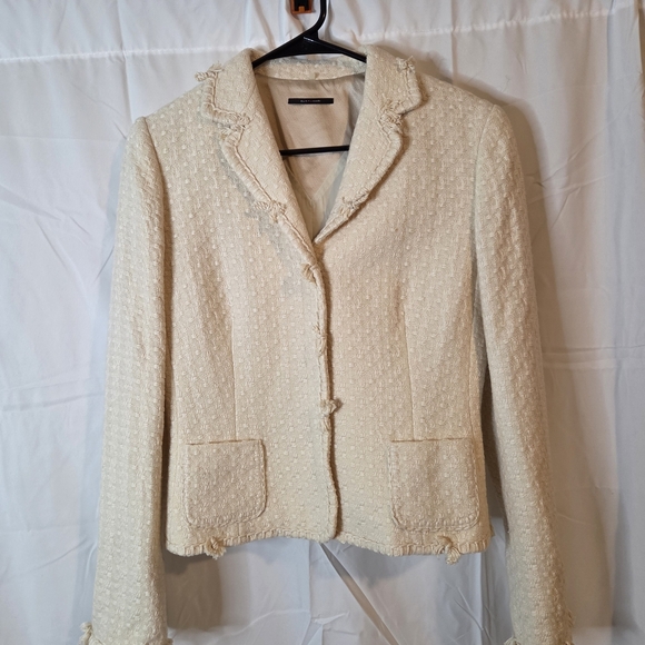 Elie Tahari Basket Weave Snap Closure Bows Cream Blazer Virgin Wool Size M - Picture 2 of 15